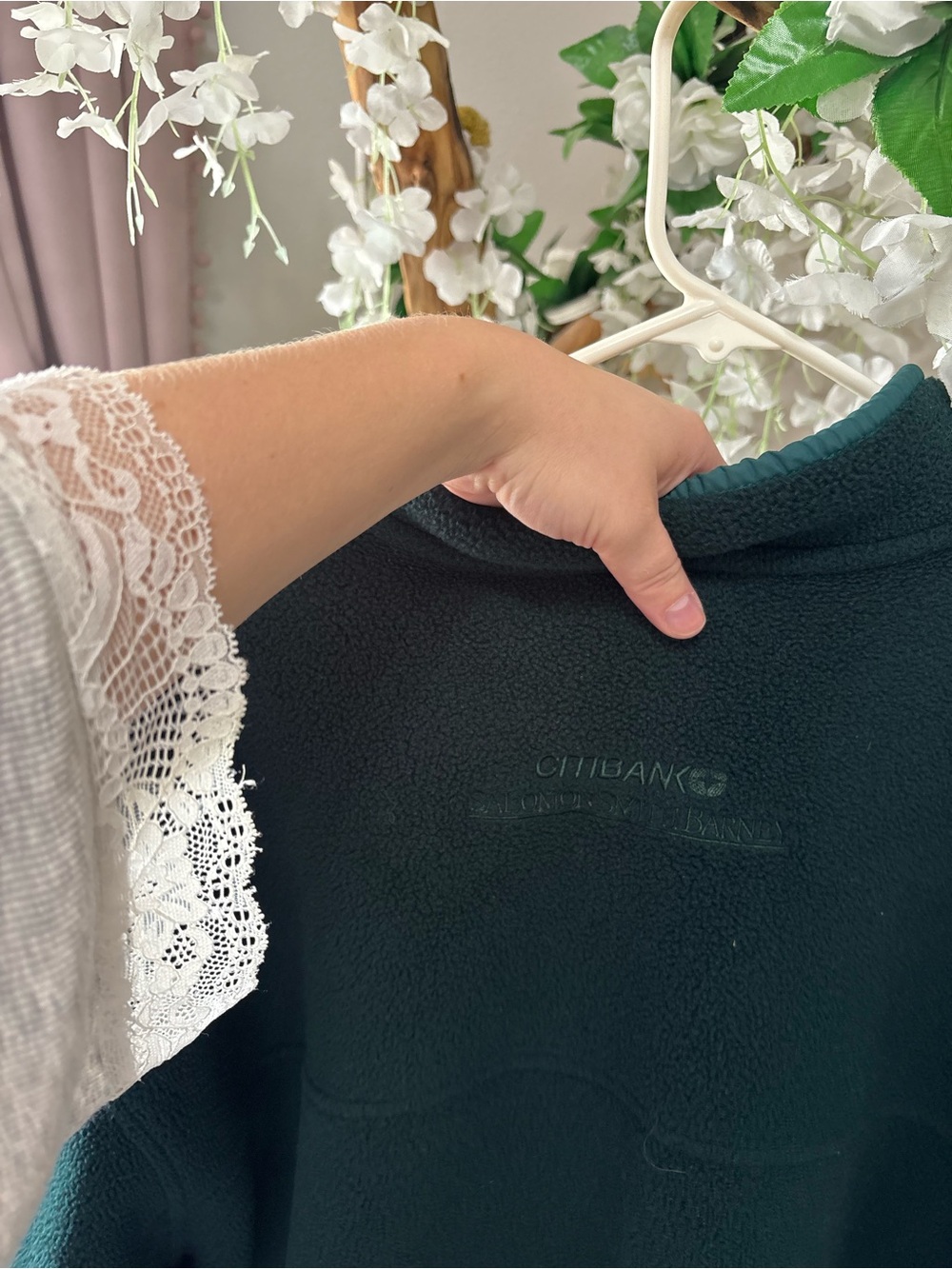 L.L. Bean Forest Green Fleece Snap Pullover with Teal Trim - Picture 6 of 6